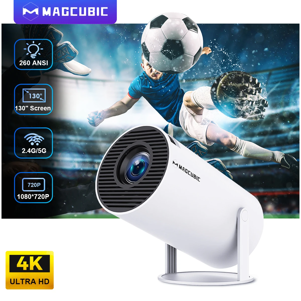 Magcubic Projector 4k with Wifi and Bluetooth, Android 11, 260ANSI, Home Cinema Portable.